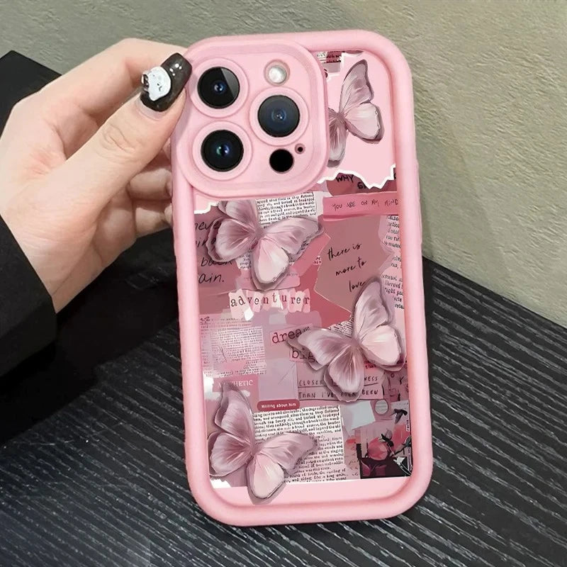 Pink Butterfly iPhone Case — Cute Shockproof Silicone Full Coverage