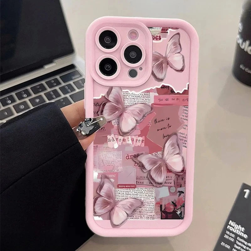 Pink Butterfly iPhone Case — Cute Shockproof Silicone Full Coverage