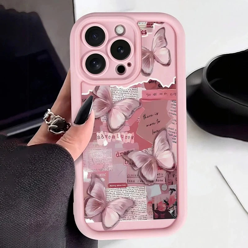 Pink Butterfly iPhone Case — Cute Shockproof Silicone Full Coverage