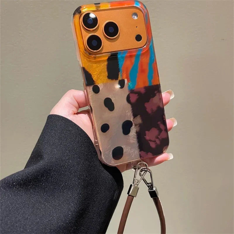 Zebra Vortex iPhone Case with Lanyard — Bold Pattern & Wrist Strap