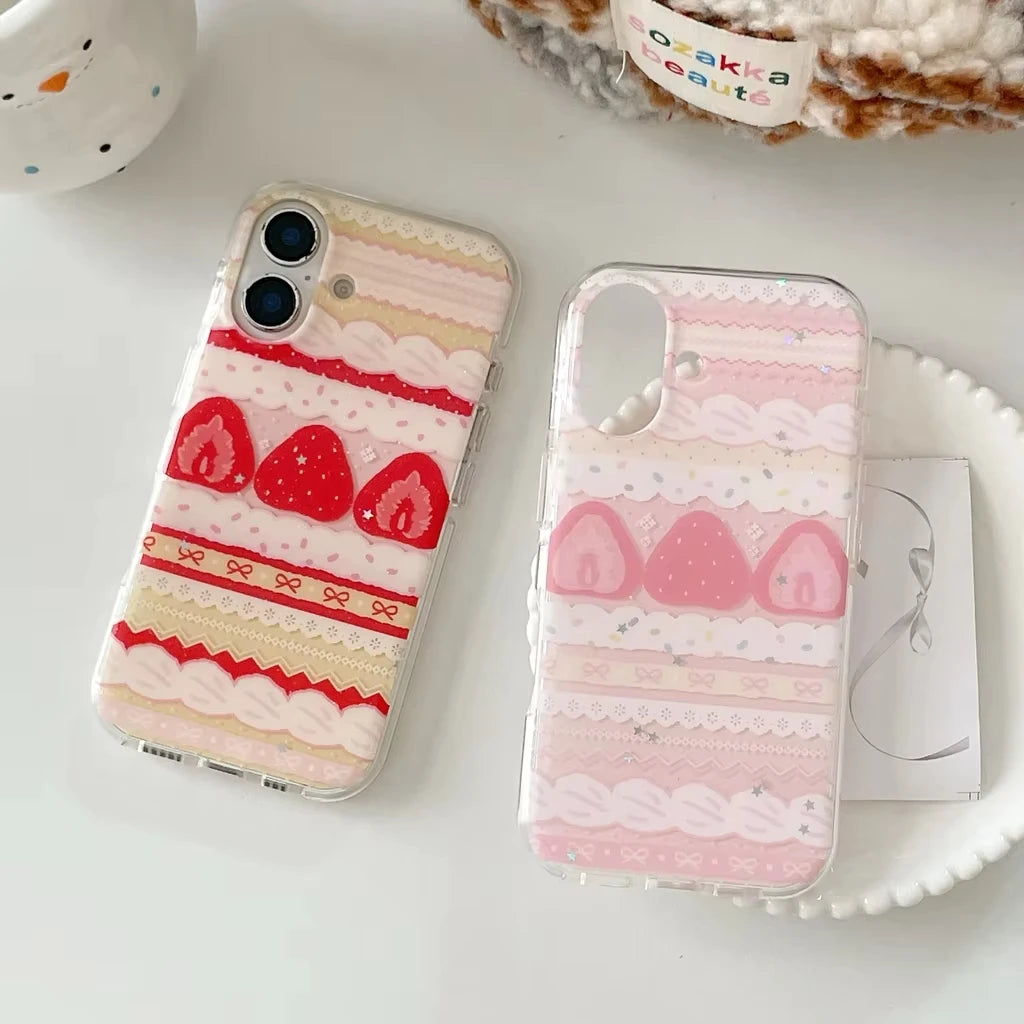 Strawberry Cake Bow iPhone Case — Cute Shockproof Silicone Cover