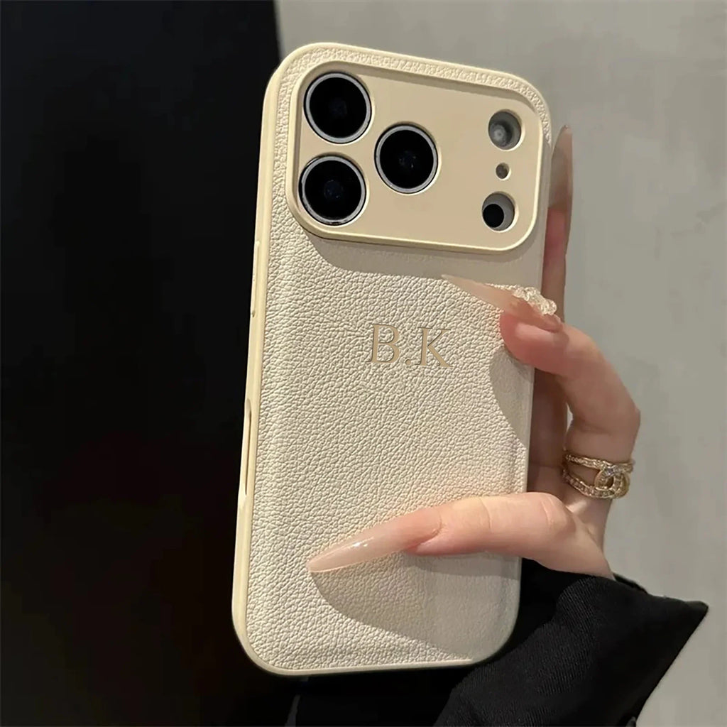 Custom Name iPhone Case — 3D Hot Stamp Faux Leather Personalized Cover