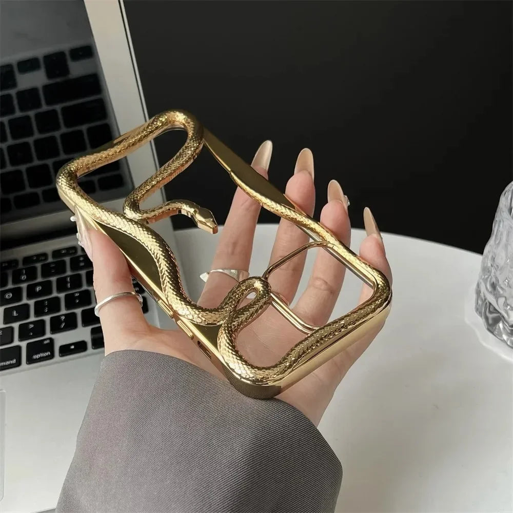 3D Luxury Snake iPhone Case — Matte Plating Fashion Cover with Holder & Lanyard