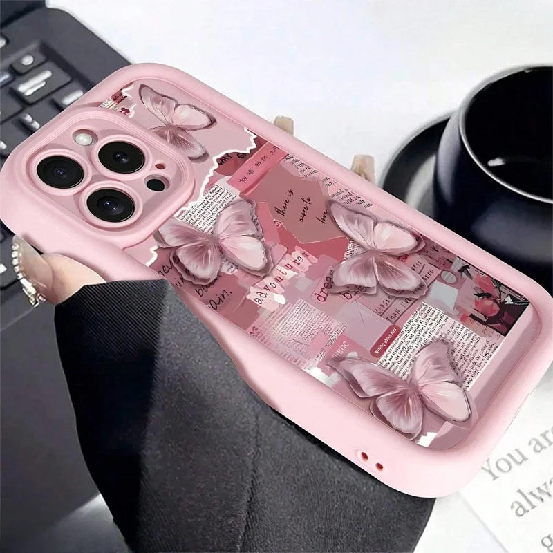 Pink Butterfly iPhone Case — Cute Shockproof Silicone Full Coverage
