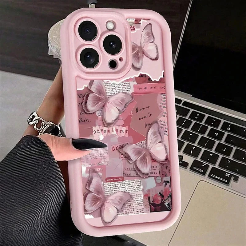 Pink Butterfly iPhone Case — Cute Shockproof Silicone Full Coverage