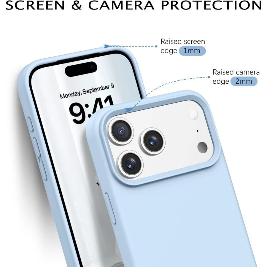 Light Blue Liquid Silicone iPhone 17 Pro Max Case — Microfiber Lining Slim Protective Cover