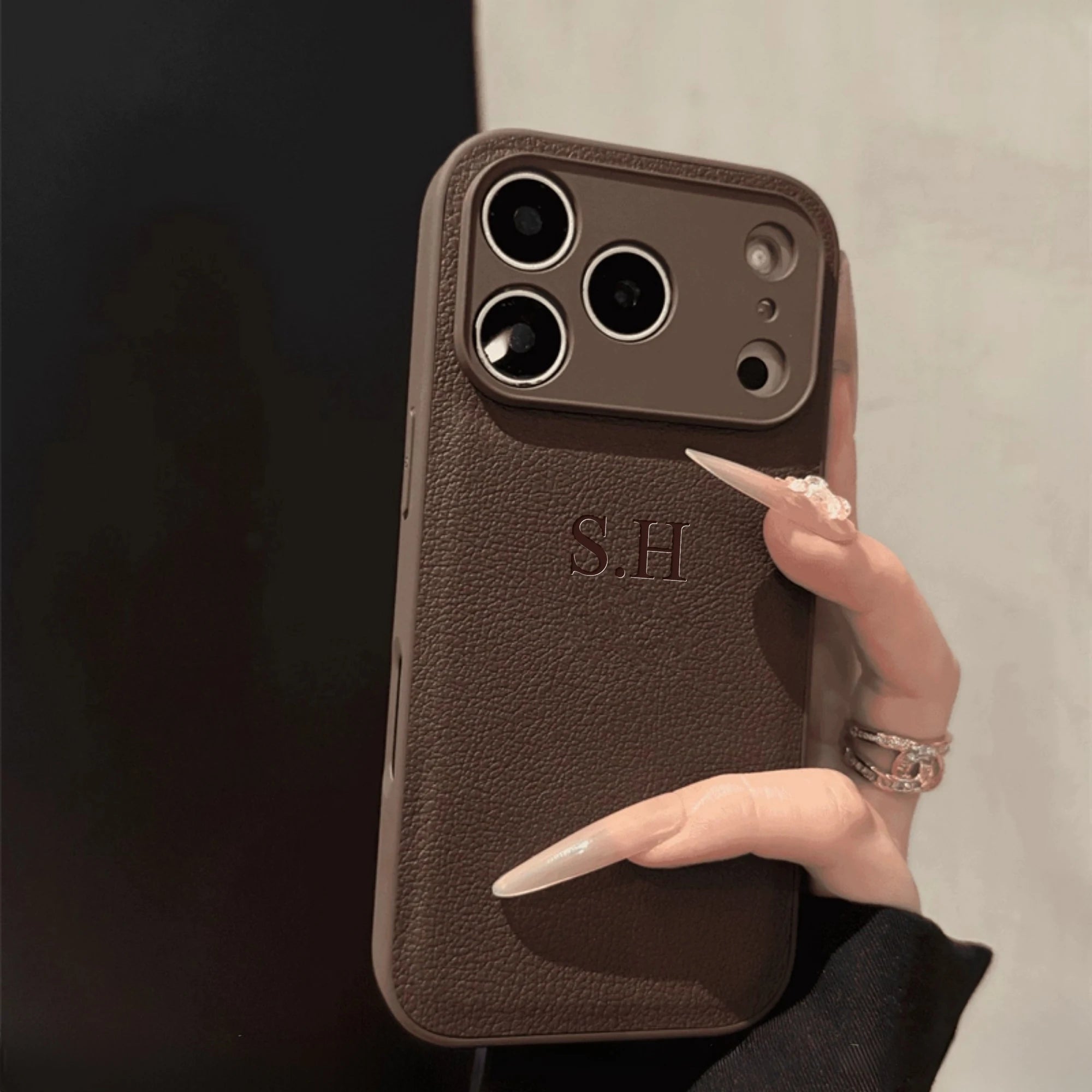 Custom Name iPhone Case — 3D Hot Stamp Faux Leather Personalized Cover