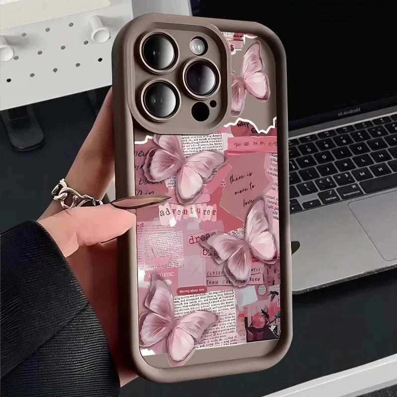 Pink Butterfly iPhone Case — Cute Shockproof Silicone Full Coverage