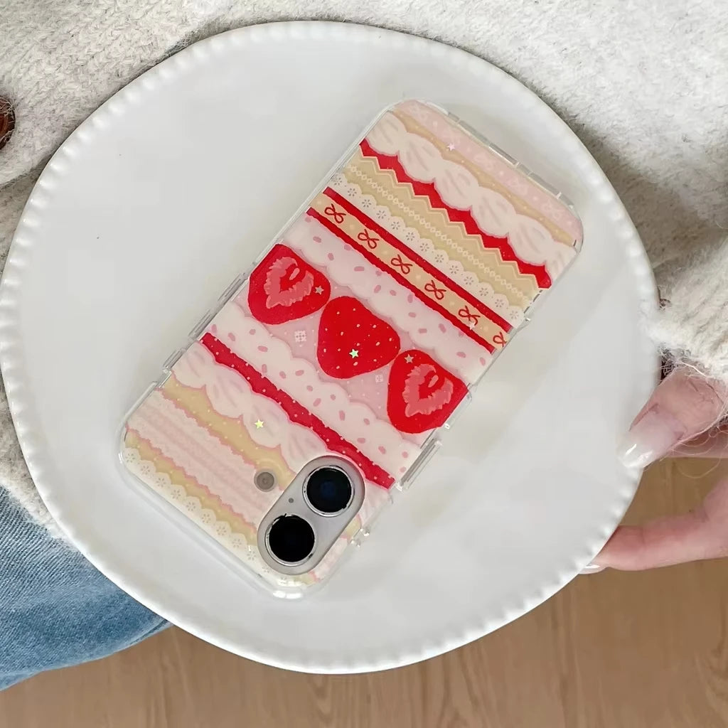 Strawberry Cake Bow iPhone Case — Cute Shockproof Silicone Cover