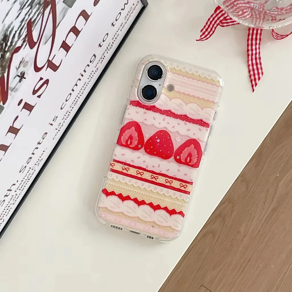 Strawberry Cake Bow iPhone Case — Cute Shockproof Silicone Cover