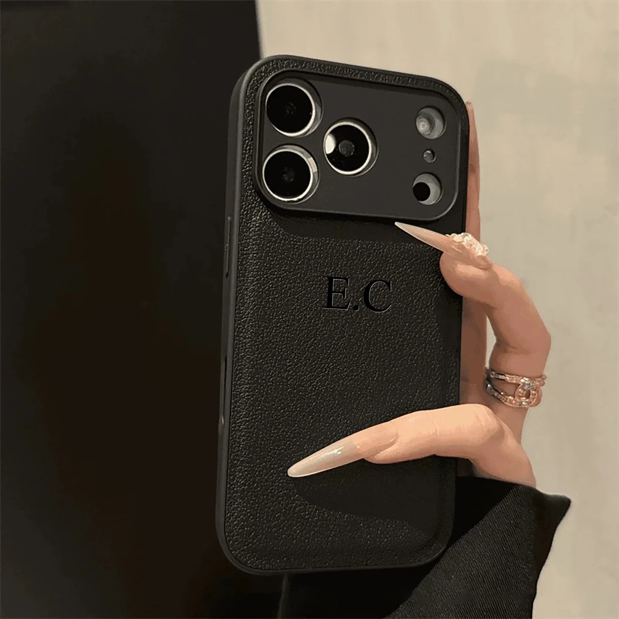 Custom Name iPhone Case — 3D Hot Stamp Faux Leather Personalized Cover