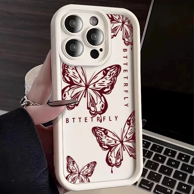 Pink Butterfly iPhone Case — Cute Shockproof Silicone Full Coverage