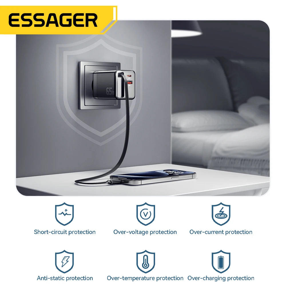 65W Charger with Retractable USB C Cable