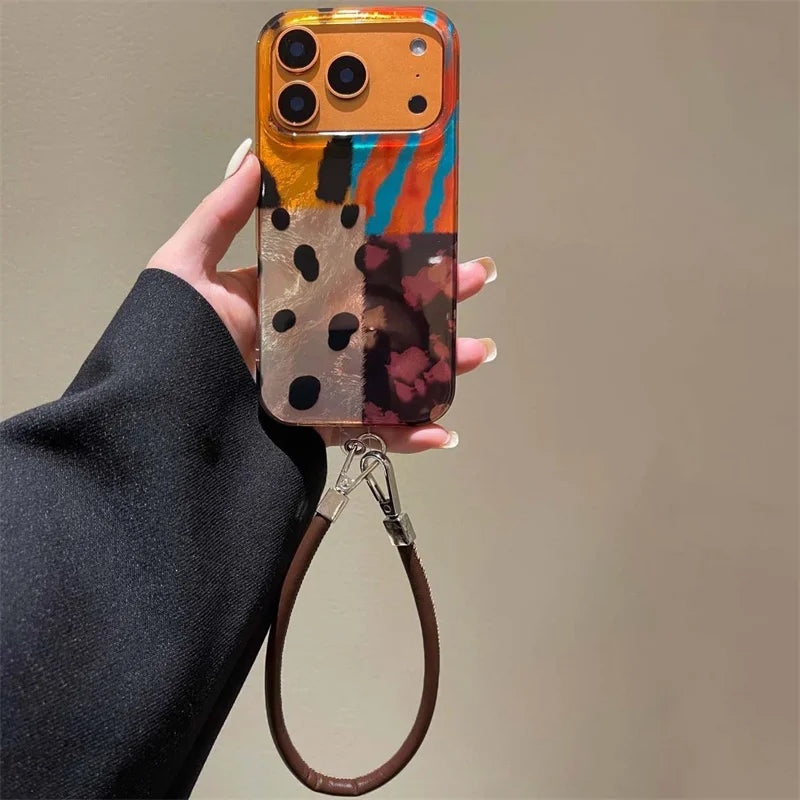 Zebra Vortex iPhone Case with Lanyard — Bold Pattern & Wrist Strap
