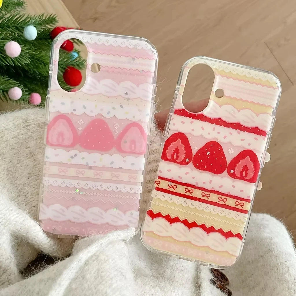 Strawberry Cake Bow iPhone Case — Cute Shockproof Silicone Cover