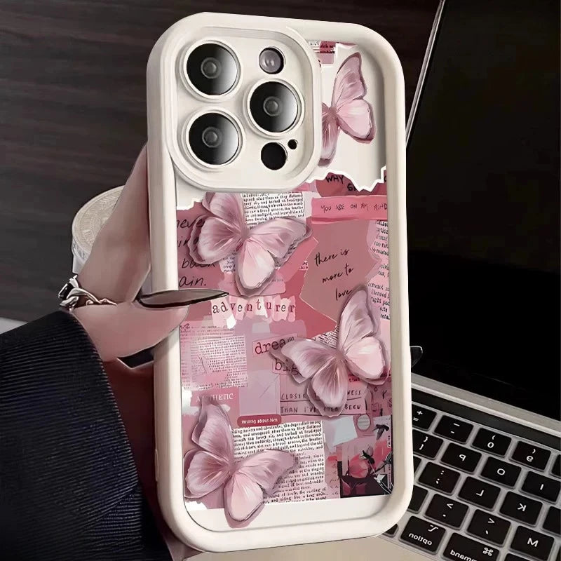 Pink Butterfly iPhone Case — Cute Shockproof Silicone Full Coverage
