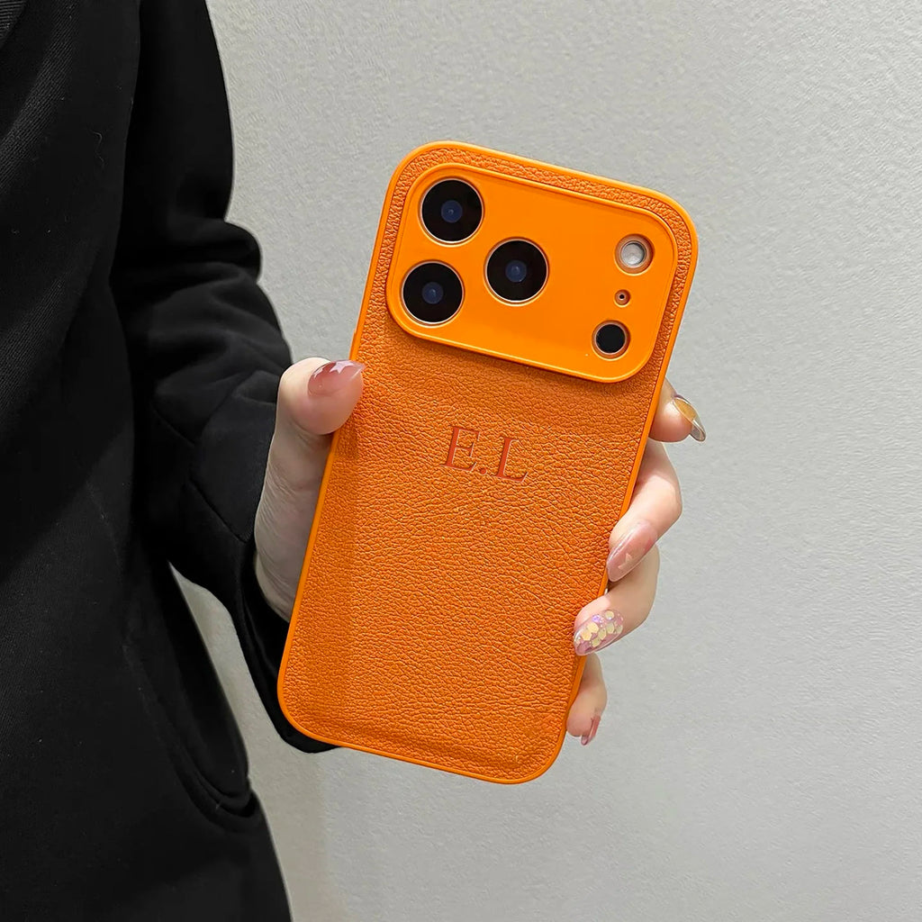 Custom Name iPhone Case — 3D Hot Stamp Faux Leather Personalized Cover