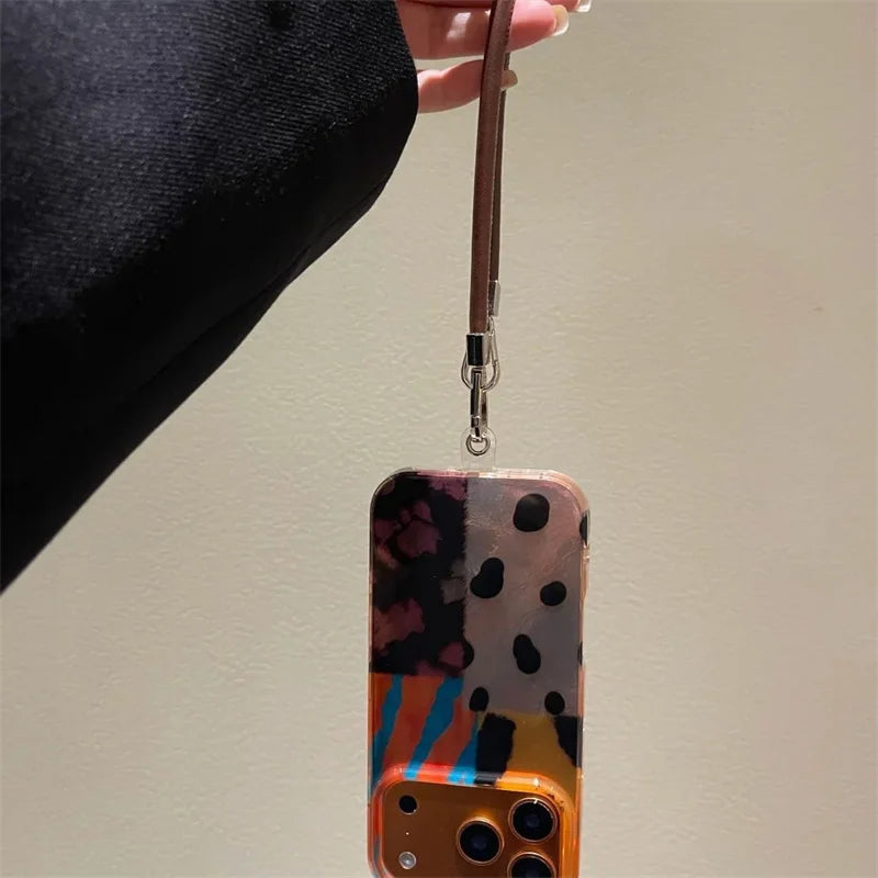 Zebra Vortex iPhone Case with Lanyard — Bold Pattern & Wrist Strap