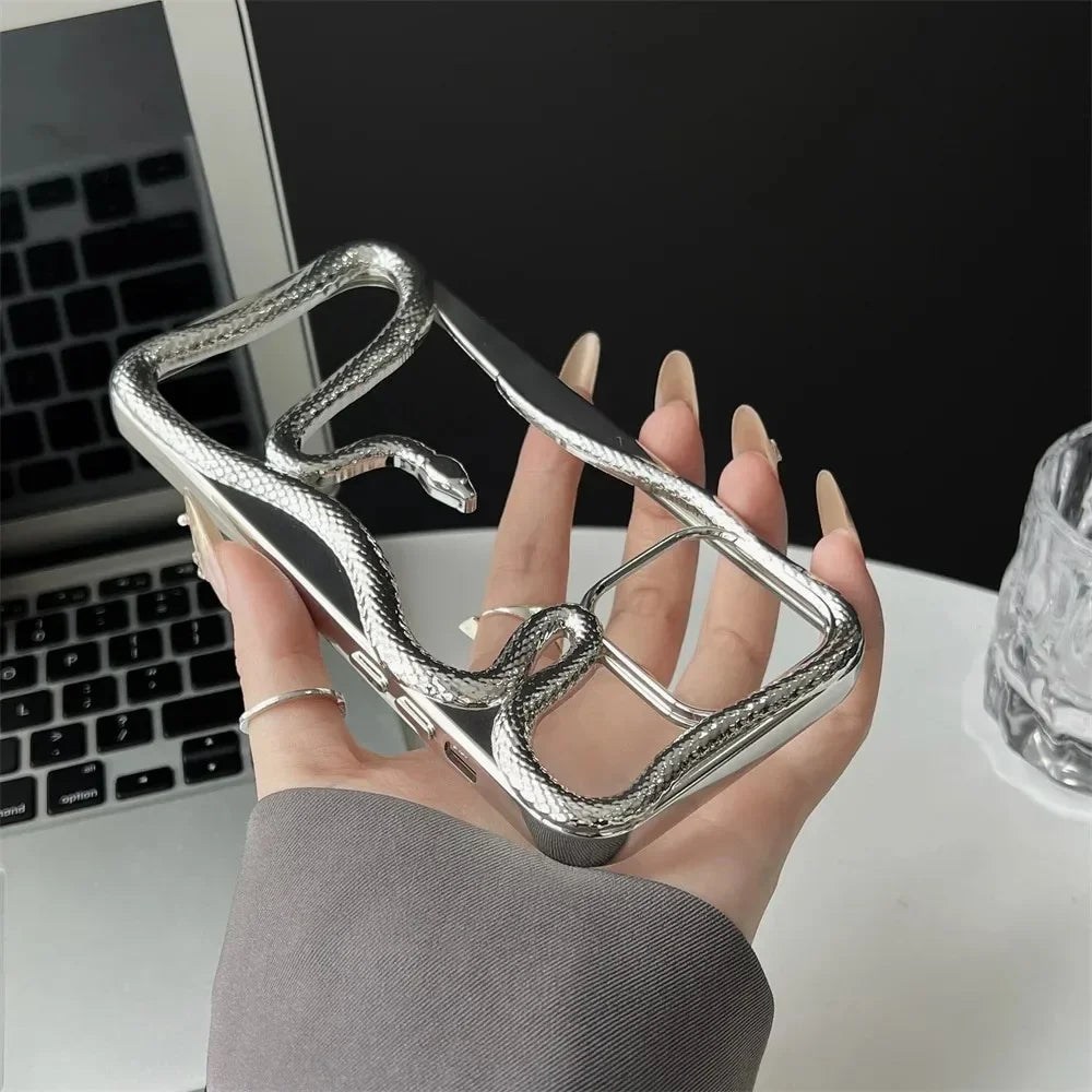 3D Luxury Snake iPhone Case — Matte Plating Fashion Cover with Holder & Lanyard
