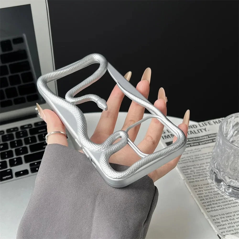3D Luxury Snake iPhone Case — Matte Plating Fashion Cover with Holder & Lanyard
