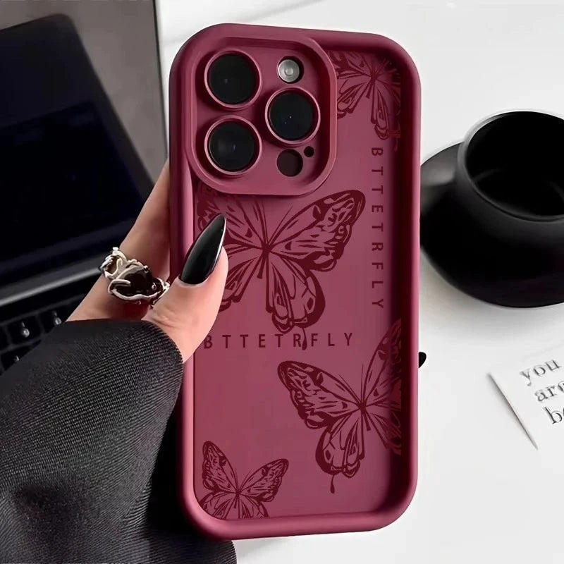 Pink Butterfly iPhone Case — Cute Shockproof Silicone Full Coverage