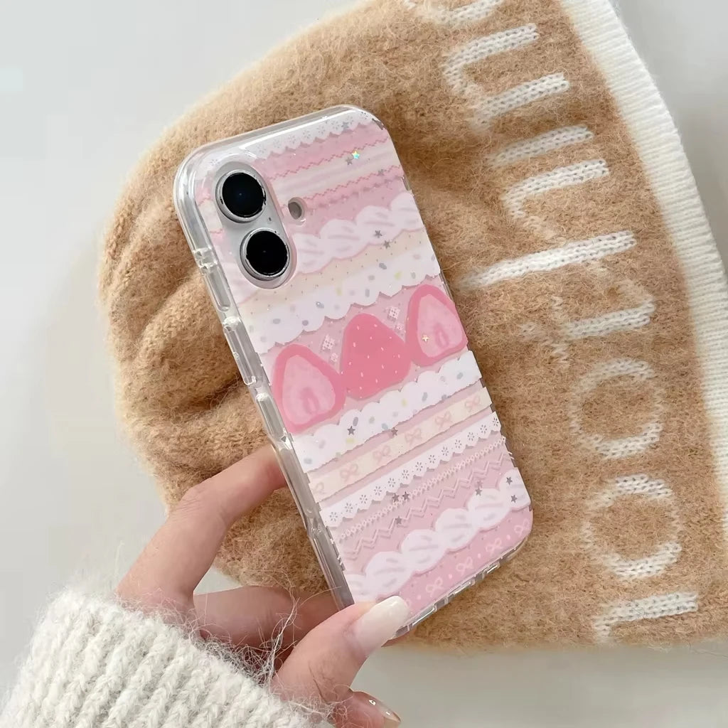 Strawberry Cake Bow iPhone Case — Cute Shockproof Silicone Cover