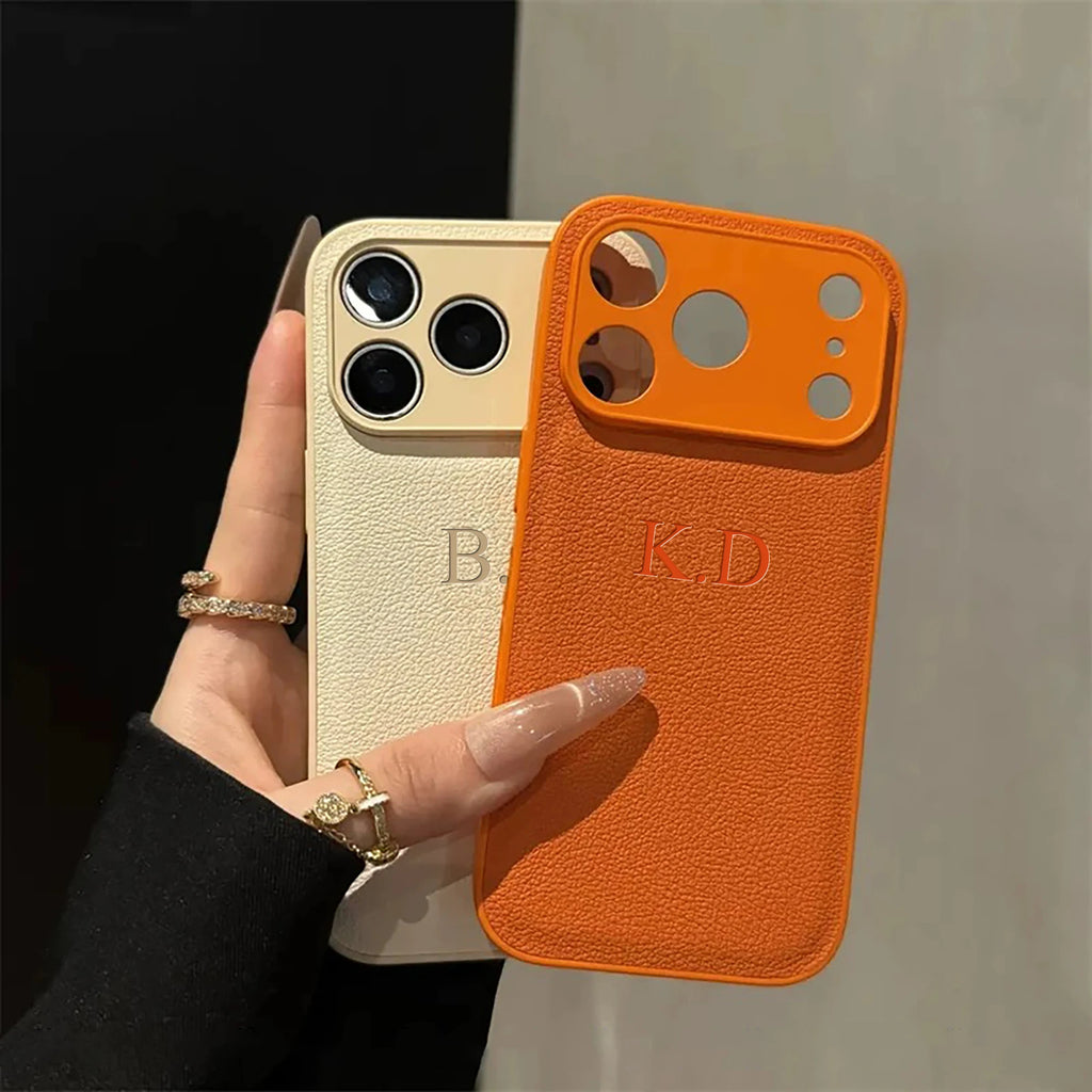 Custom Name iPhone Case — 3D Hot Stamp Faux Leather Personalized Cover