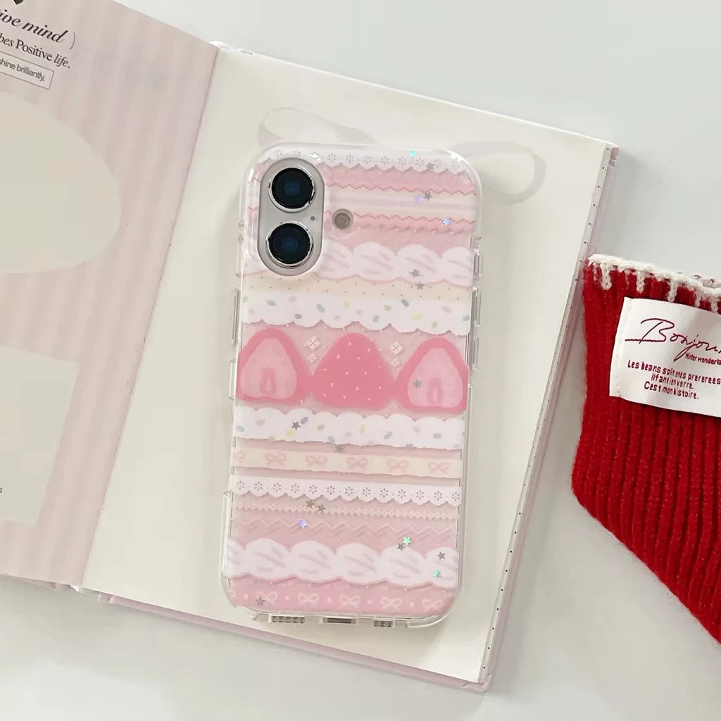 Strawberry Cake Bow iPhone Case — Cute Shockproof Silicone Cover