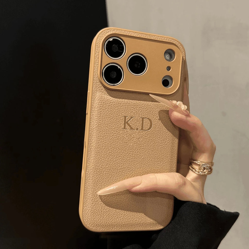 Custom Name iPhone Case — 3D Hot Stamp Faux Leather Personalized Cover