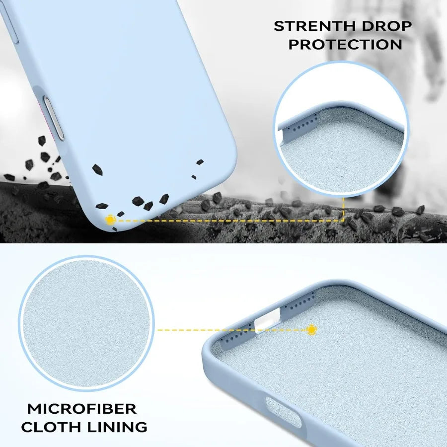 Light Blue Liquid Silicone iPhone 17 Pro Max Case — Microfiber Lining Slim Protective Cover